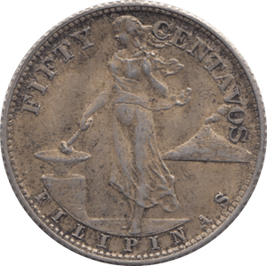 1944 SILVER FIFTY CENTAVOS PHILIPPINES - SILVER WORLD COINS - Cambridgeshire Coins