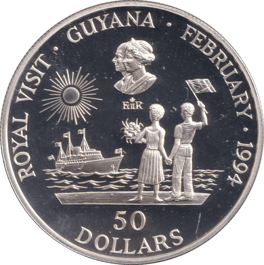 1944 SILVER PROOF FIFTY DOLLARS GUYANA - SILVER WORLD COINS - Cambridgeshire Coins