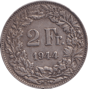 1944 SILVER SWITZERLAND 2 FRANC - SILVER WORLD COINS - Cambridgeshire Coins