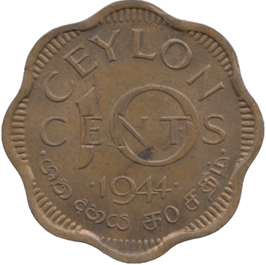 1944 TEN CENTS CEYLON - WORLD COINS - Cambridgeshire Coins