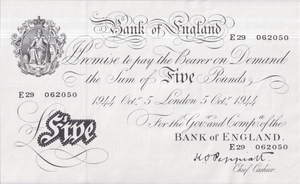 1944 WHITE FIVE POUND NOTE OCTOBER 5TH LONDON BANK OF ENGLAND PEPPIATT W£5 - 38 - £5 BANKNOTES WHITE - Cambridgeshire Coins