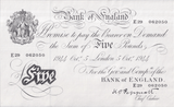 1944 WHITE FIVE POUND NOTE OCTOBER 5TH LONDON BANK OF ENGLAND PEPPIATT W£5 - 38 - £5 BANKNOTES WHITE - Cambridgeshire Coins