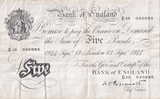 1944 WHITE FIVE POUND NOTE SEPTEMBER 13TH LONDON BANK OF ENGLAND PEPPIATT W£5-50 - £5 BANKNOTES WHITE - Cambridgeshire Coins