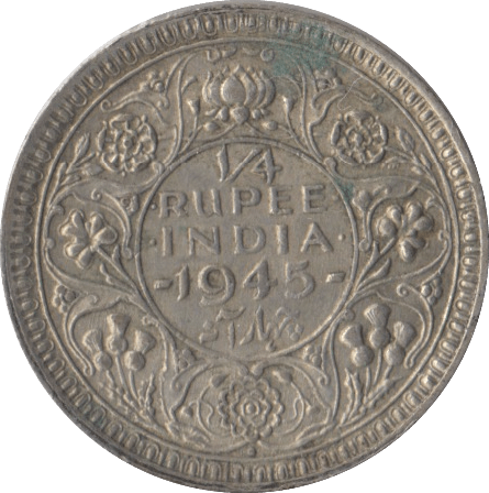 1945 QUARTER RUPEE INDIA - SILVER WORLD COINS - Cambridgeshire Coins