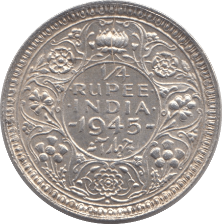 1945 SILVER 1/4 RUPEE INDIA - SILVER WORLD COINS - Cambridgeshire Coins