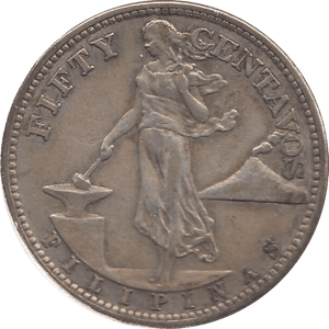 1945 SILVER FIFTY CENTAVOS PHILIPPINES - SILVER WORLD COINS - Cambridgeshire Coins