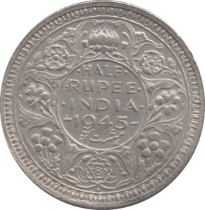 1945 SILVER INDIA HALF RUPEE - SILVER WORLD COINS - Cambridgeshire Coins