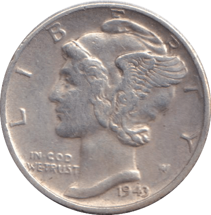 1945 SILVER MERCURY DIME USA - SILVER WORLD COINS - Cambridgeshire Coins