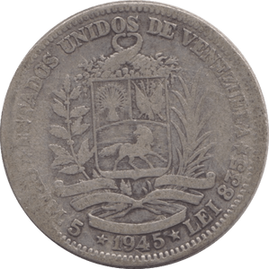 1945 SILVER ONE BOLIVAR VENEZUELA - SILVER WORLD COINS - Cambridgeshire Coins