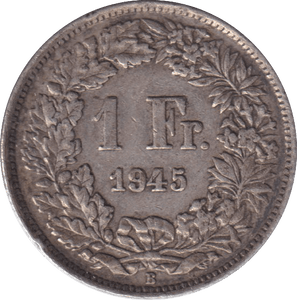 1945 SILVER ONE FRANC SWITZERLAND - SILVER WORLD COINS - Cambridgeshire Coins