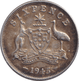 1945 SILVER SIXPENCE AUSTRALIA - SILVER WORLD COINS - Cambridgeshire Coins