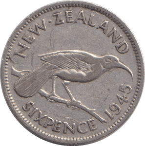 1945 SILVER SIXPENCE NEW ZEALAND - SILVER WORLD COINS - Cambridgeshire Coins