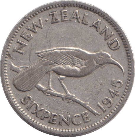 1945 SILVER SIXPENCE NEW ZEALAND - SILVER WORLD COINS - Cambridgeshire Coins