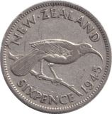 1945 SILVER SIXPENCE NEW ZEALAND - SILVER WORLD COINS - Cambridgeshire Coins