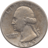 1945 SILVER USA QUARTER - SILVER WORLD COINS - Cambridgeshire Coins