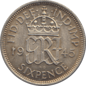 1945 SIXPENCE ( EF ) - SIXPENCE - Cambridgeshire Coins