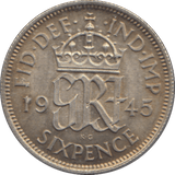1945 SIXPENCE ( EF ) - SIXPENCE - Cambridgeshire Coins