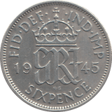 1945 SIXPENCE ( EF ) - WORLD COINS - Cambridgeshire Coins