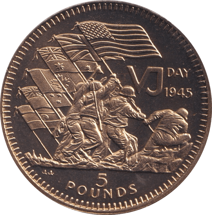 1945 VJ DAY FIVE POUND COIN F219 - WORLD COINS - Cambridgeshire Coins