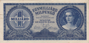 1946 MAGYAR NEMZETI BANK ONE BILLION PENGO BANKNOTE REF 106 - World Banknotes - Cambridgeshire Coins