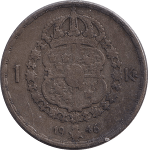 1946 SILVER KRONA SWEDEN - SILVER WORLD COINS - Cambridgeshire Coins