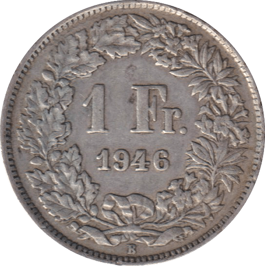 1946 SILVER ONE FRANC SWITZERLAND - SILVER WORLD COINS - Cambridgeshire Coins