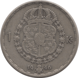 1946 SWEDEN ONE KRONER - WORLD COINS - Cambridgeshire Coins