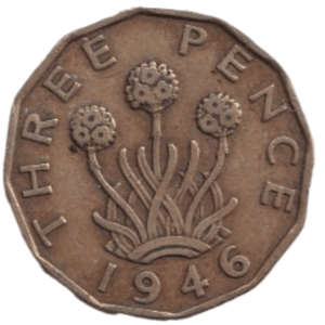 1946 THREE PENCE ( FINE ) REF-2 - THREEPENCE - Cambridgeshire Coins