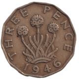 1946 THREE PENCE ( FINE ) REF-2 - THREEPENCE - Cambridgeshire Coins