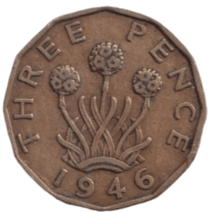 1946 THREE PENCE ( FINE ) REF-4 - THREEPENCE - Cambridgeshire Coins