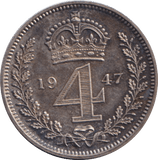1947 MAUNDY FOURPENCE ( UNC ) 1 - MAUNDY FOURPENCE - Cambridgeshire Coins