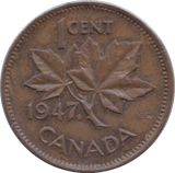 1947 ONE CENT CANADA - WORLD COINS - Cambridgeshire Coins