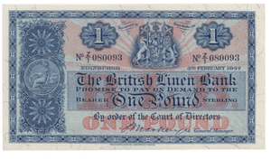 1947 £1 THE BRITISH LINEN BANK REF SCOT 82 - £1 BANKNOTE - Cambridgeshire Coins