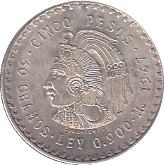 1947 SILVER 5 PESO MEXICO - SILVER WORLD COINS - Cambridgeshire Coins