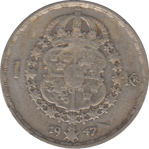 1947 SILVER SWEDEN ONE KRONA - SILVER WORLD COINS - Cambridgeshire Coins