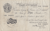 1947 WHITE FIVE POUND NOTE APRIL 1ST LONDON BANK OF ENGLAND PEPPIATT W£5 - 36 - £5 BANKNOTES WHITE - Cambridgeshire Coins