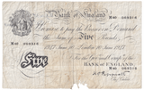 1947 WHITE FIVE POUND NOTE JUNE 10TH LONDON BANK OF ENGLAND PEPPIATT W£5 - 41 - £5 BANKNOTES WHITE - Cambridgeshire Coins