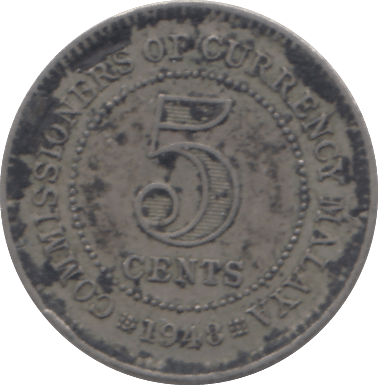 1948 5 CENTS MALAYA - WORLD COINS - Cambridgeshire Coins