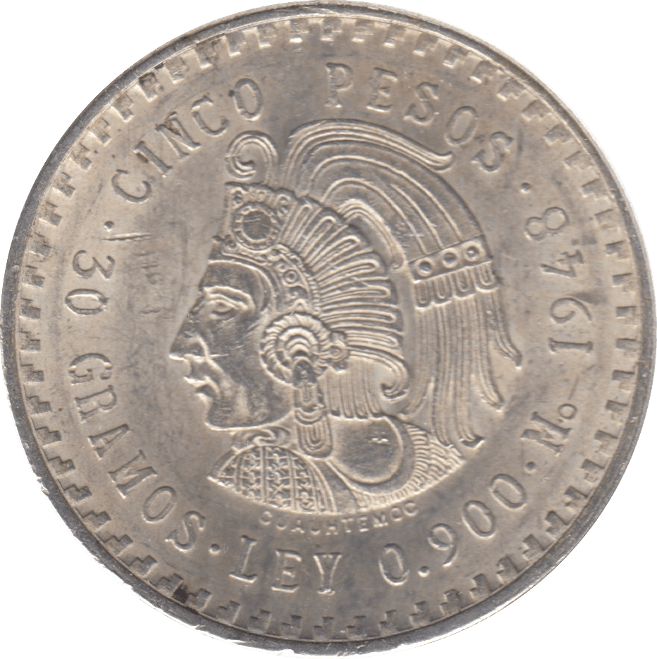 1948 FIVE SILVER PESOS MEXICO - SILVER WORLD COINS - Cambridgeshire Coins
