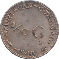 1948 SILVER 1/10 GULDEN CURAĆAO / NETHERLANDS - SILVER WORLD COINS - Cambridgeshire Coins