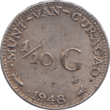 1948 SILVER 1/10 GULDEN CURAĆAO / NETHERLANDS - SILVER WORLD COINS - Cambridgeshire Coins