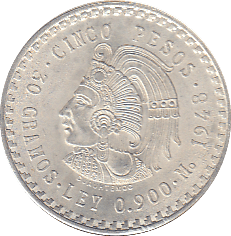 1948 SILVER 5 PESO MEXICO - SILVER WORLD COINS - Cambridgeshire Coins