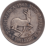 1948 SILVER 5 SHILLING SOUTH AFRICA - SILVER WORLD COINS - Cambridgeshire Coins