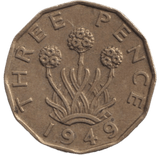1949 BRASS THREEPENCE ( EF ) 2 - THREEPENCE - Cambridgeshire Coins