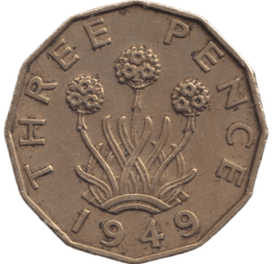 1949 BRASS THREEPENCE ( EF ) - THREEPENCE - Cambridgeshire Coins