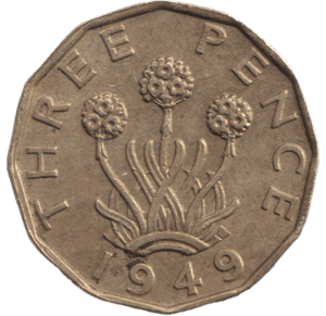 1949 BRASS THREEPENCE ( EF ) - THREEPENCE - Cambridgeshire Coins