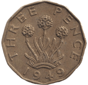1949 BRASS THREEPENCE ( EF ) - THREEPENCE - Cambridgeshire Coins