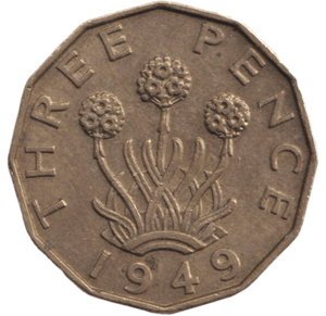 1949 BRASS THREEPENCE ( EF ) - THREEPENCE - Cambridgeshire Coins