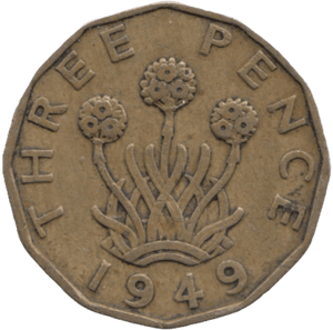 1949 BRASS THREEPENCE ( EF ) - THREEPENCE - Cambridgeshire Coins
