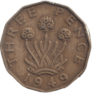 1949 BRASS THREEPENCE KEY DATE ( FINE ) - THREEPENCE - Cambridgeshire Coins